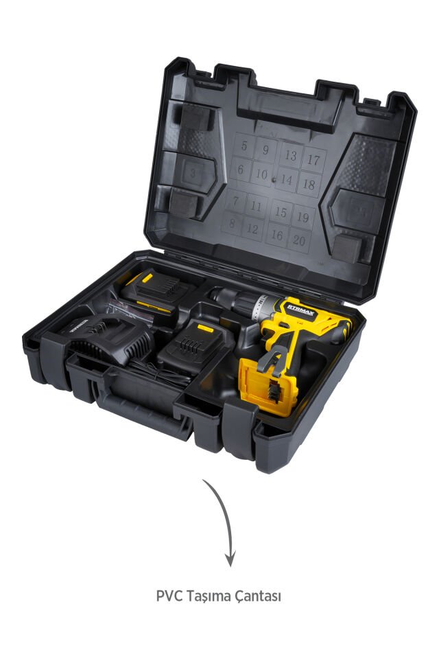 RTX1820SET Şarjlı Darbeli Matkap 4'lü Set -Bits Uç + Kemer Klipsli Adaptör Seti-Uç Tutucu-Eldiven