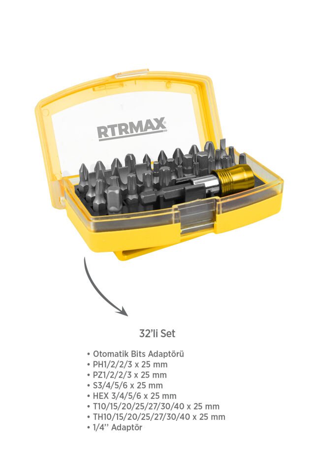RTX1820SET Şarjlı Darbeli Matkap 4'lü Set -Bits Uç + Kemer Klipsli Adaptör Seti-Uç Tutucu-Eldiven