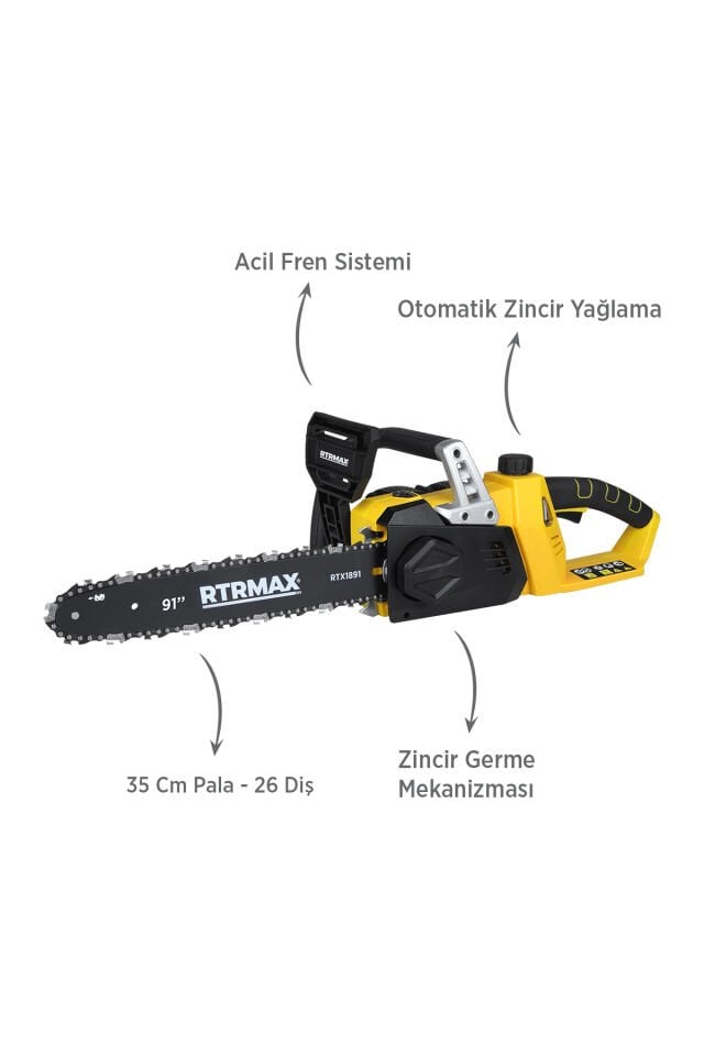 RTX1891SET Şarjlı Ağaç Kesme Motoru 3'li Set -Testere Zinciri-Eldiven