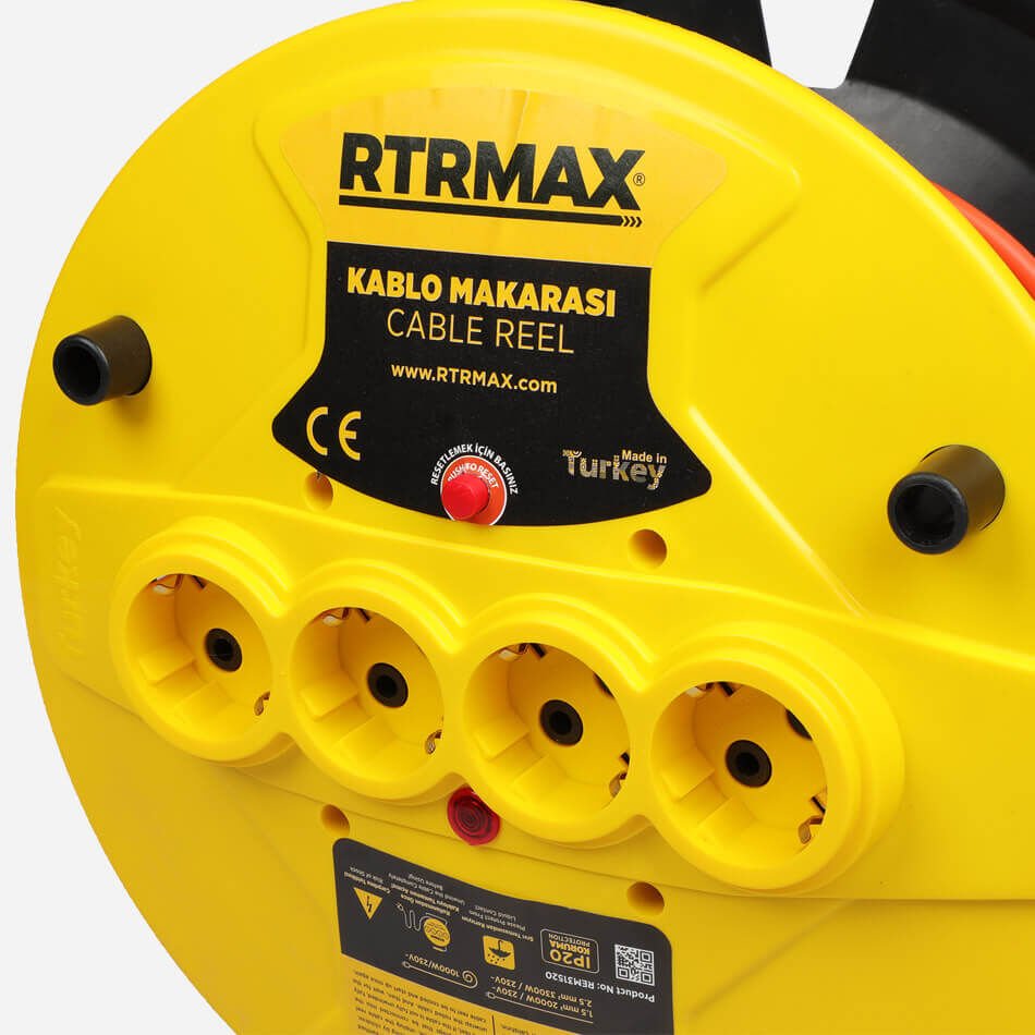 REM31520 Makaralı Uzatma Kablosu Açık Tip Termik Sigortalı 20 mt 3 x 1.5 mm