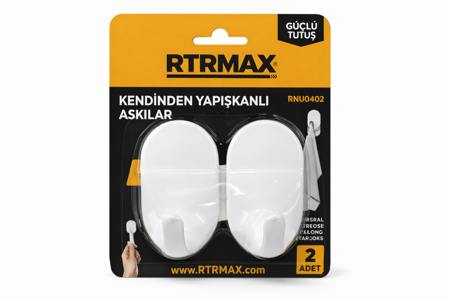 RNU0402 Kendinden Yapışkanlı Plastik Askı 5 kg Kapasiteli - 2 Adet